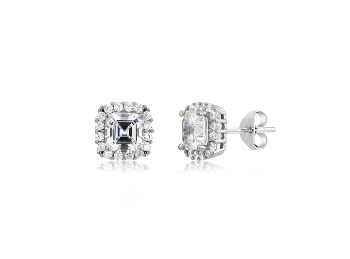 Ascher Cut Halo Stud Earrings