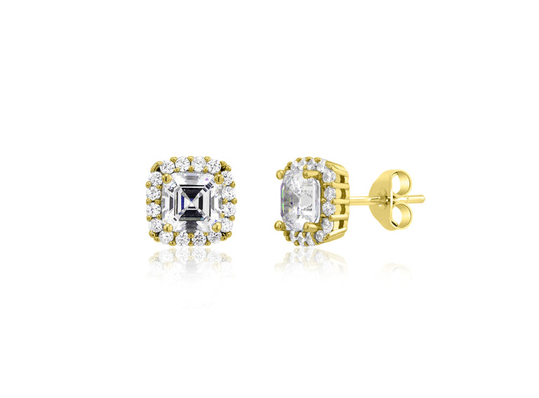 Halo Asher Cut CZ Stud Earrings