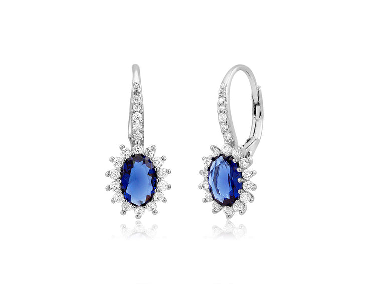 Blue Sapphire Crystal and CZ Vintage  Leverback Earring