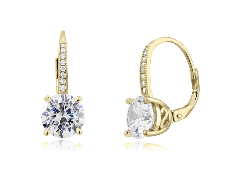 Round CZ Leverback Earring