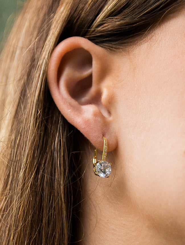 Round CZ Leverback Earring