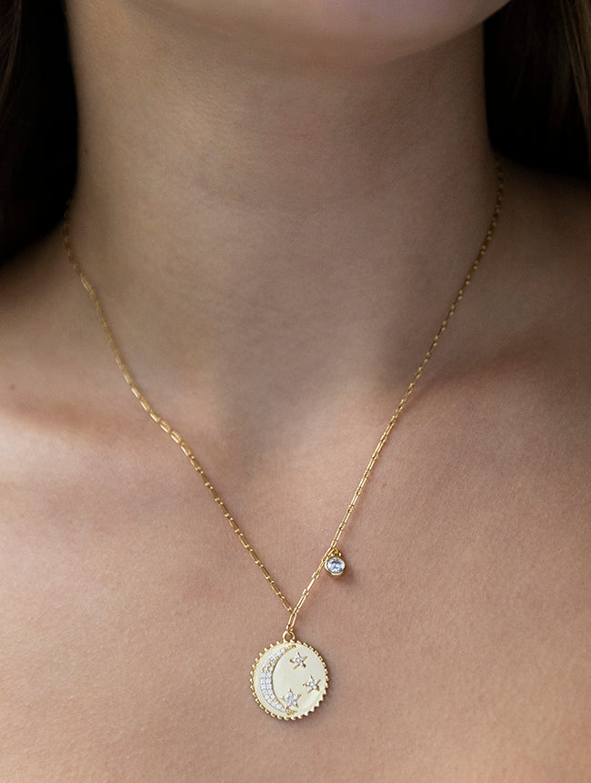 Moon and Star Medallion Necklace