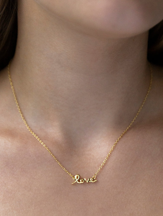 Gold Plate Over Sterling Silver High Polish Love Necklace