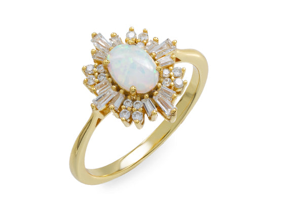 White Opal and Cubic Zirconia Ring