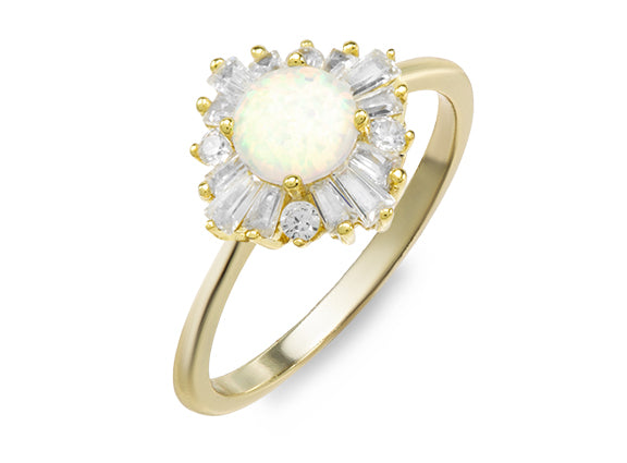Created White Opal and CZ Ring