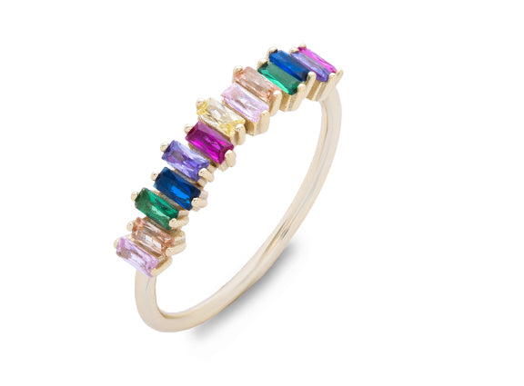 Rainbow Color Baguette CZ Ring