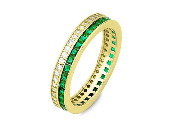 Green Spinel Baguettes and Clear CZ Ring