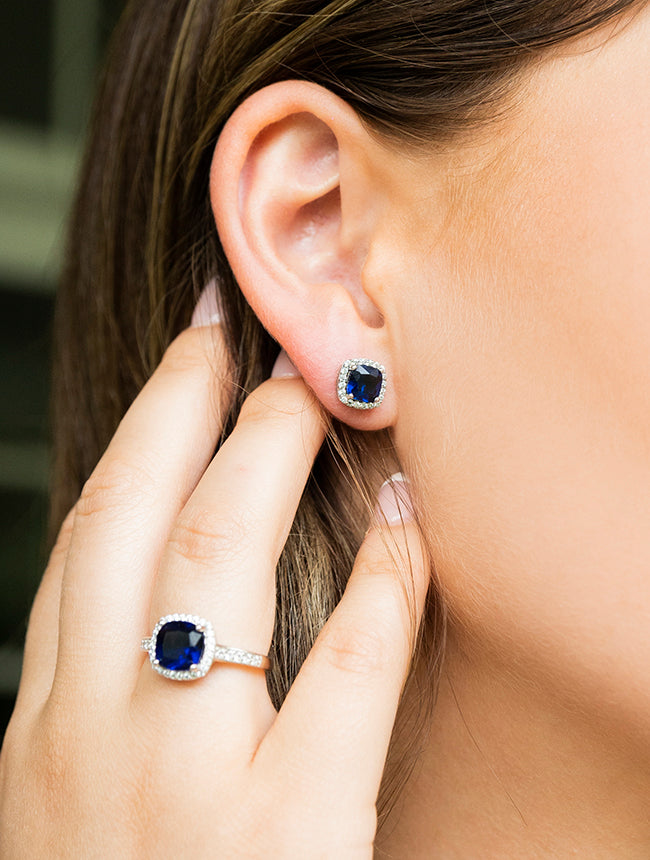 Sapphire Radiance Cushion Cut Stud Earrings