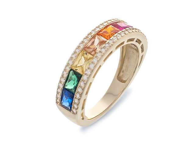Rainbow Color CZ Band Ring