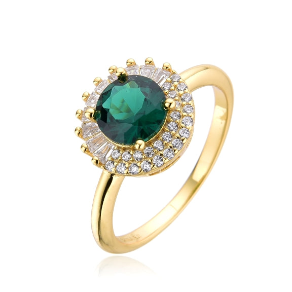 Created Green Saphire Halo Ring