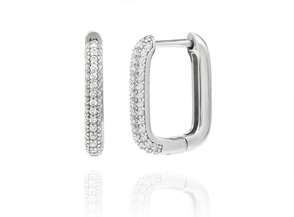 Pave CZ Rectangular Hoop Earring