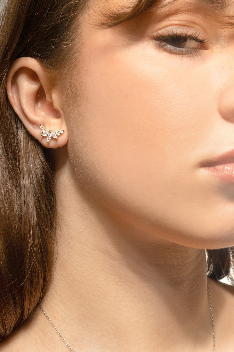 Marquise and Round CZ Climber Earrings