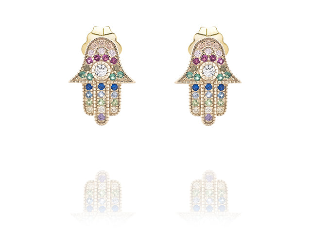 Multi Color Cubic Zirconia Hamsa Earring