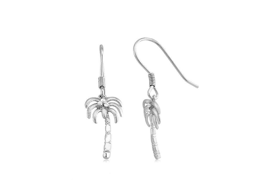 Sterling Silver Cubic Zirconia Palm Tree Earring on Wire