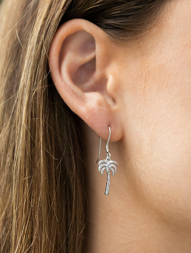 Sterling Silver Cubic Zirconia Palm Tree Earring on Wire