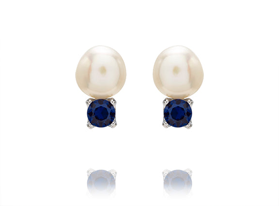Fresh Water Pearl and Blue Spinel Stud Earrings
