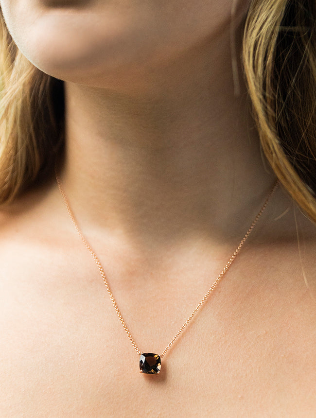 Cushion Cut Genuine Smoky Quartz Necklace